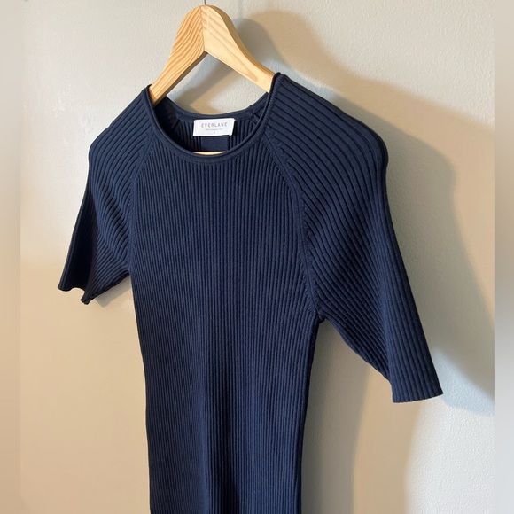 Everlane Navy The Sport Rib Knit Ribbed Bodycon Sweater Dress Medium - Picture 3 of 8